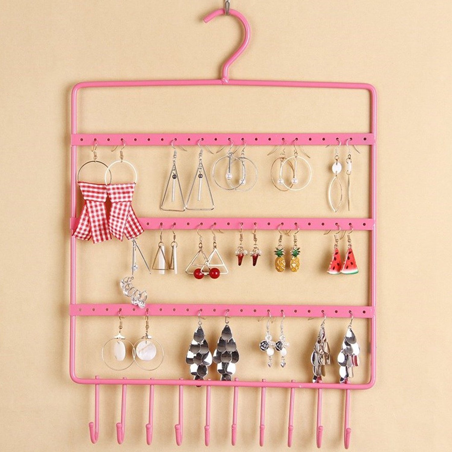 0594 Lightweight & Wall Mounted Earrings Organizer/HANGER for Tangle Free Hanging for Women, 66 Holes - 10 Hooks (metal) DeoDap 0594 Lightweight & Wall Mounted Earrings Organizer/HANGER for Tangle Free Hanging for Women, 66 Holes - 10 Hooks (metal) DeoDap